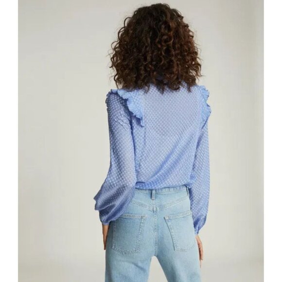 Reiss Taylor Ruffle Detailed Blouse Blue Size US 4 - Picture 2 of 7